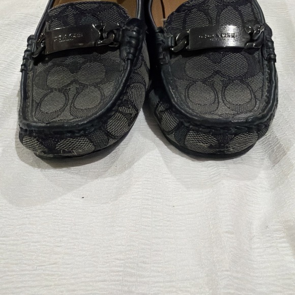 Coach Black Fredrica Driving Loafers Logo Plate Moccasins Women 8.5 - Picture 2 of 9
